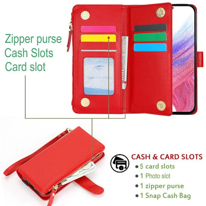 XL-001 For Samsung Galaxy A55 5G Case Zipper Pocket Wristband Stand Leather Phone Cover