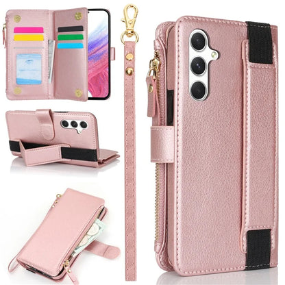 XL-001 For Samsung Galaxy A15 4G / 5G Case Zipper Pocket Wristband Stand Leather Phone Cover