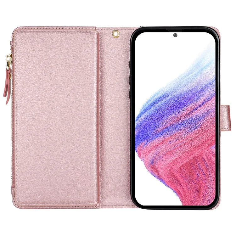 XL-001 For Samsung Galaxy A15 4G / 5G Case Zipper Pocket Wristband Stand Leather Phone Cover