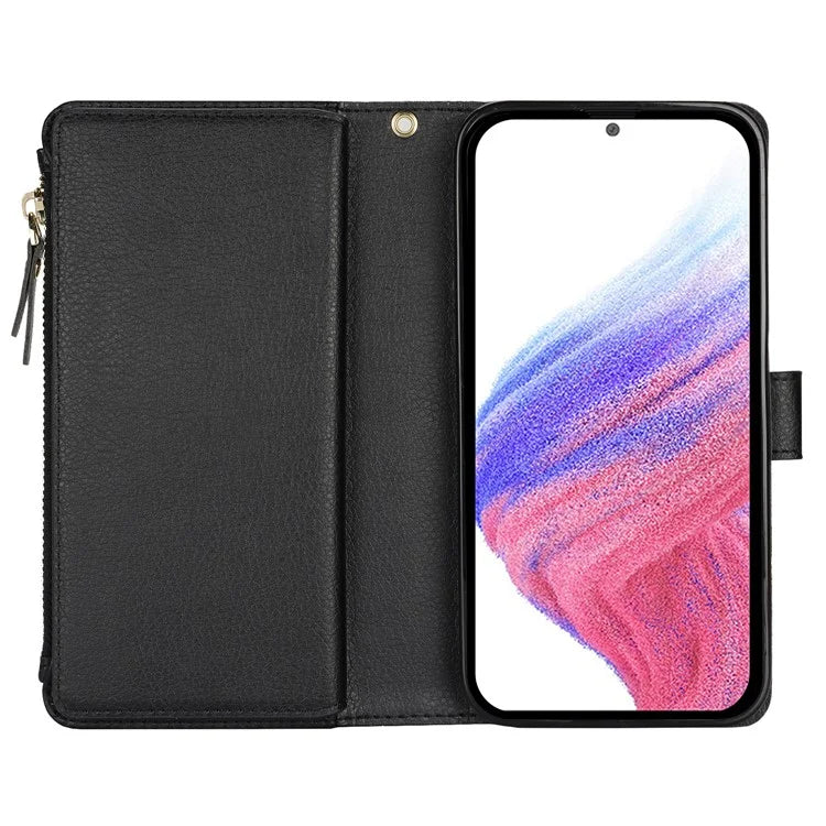 XL-001 For Samsung Galaxy A15 4G / 5G Case Zipper Pocket Wristband Stand Leather Phone Cover
