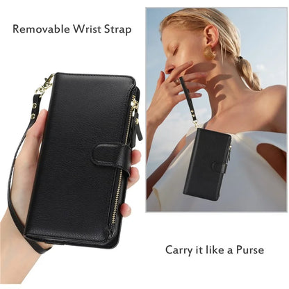 XL-001 For Samsung Galaxy A15 4G / 5G Case Zipper Pocket Wristband Stand Leather Phone Cover