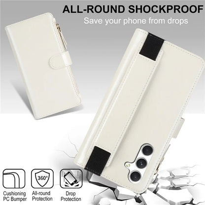 XL-001 For Samsung Galaxy A15 4G / 5G Case Zipper Pocket Wristband Stand Leather Phone Cover