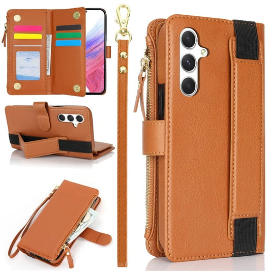XL-001 For Samsung Galaxy S24+ Case Zipper Pocket Wristband Stand Leather Phone Cover
