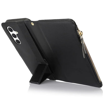 XL-001 For Samsung Galaxy S24+ Case Zipper Pocket Wristband Stand Leather Phone Cover