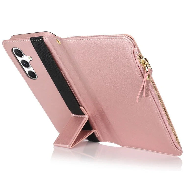 XL-001 For Samsung Galaxy S24+ Case Zipper Pocket Wristband Stand Leather Phone Cover