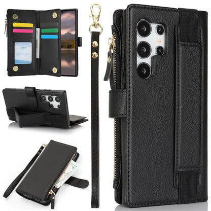 XL-001 For Samsung Galaxy S24 Ultra Case Zipper Pocket Wristband Stand Leather Phone Cover