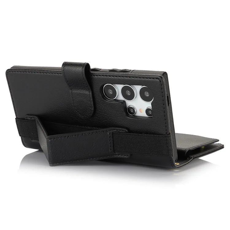XL-001 For Samsung Galaxy S24 Ultra Case Zipper Pocket Wristband Stand Leather Phone Cover