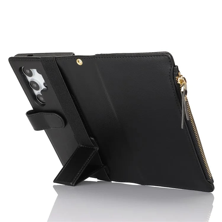 XL-001 For Samsung Galaxy S24 Ultra Case Zipper Pocket Wristband Stand Leather Phone Cover
