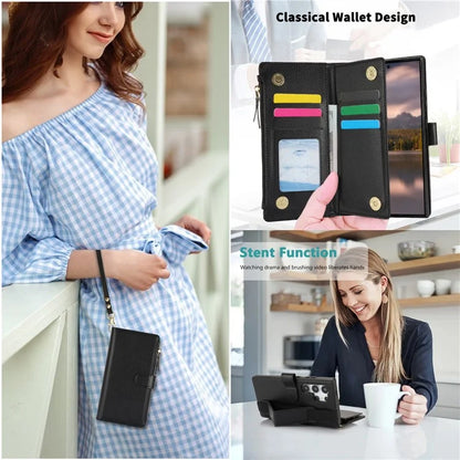 XL-001 For Samsung Galaxy S24 Ultra Case Zipper Pocket Wristband Stand Leather Phone Cover