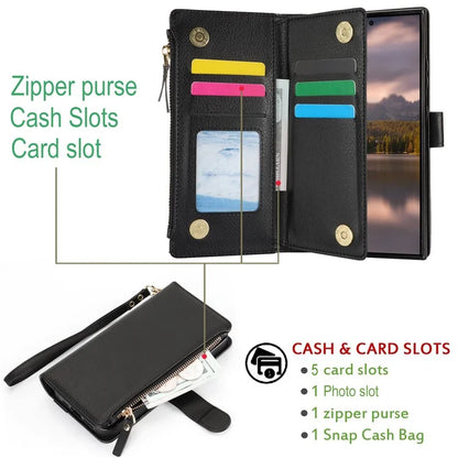 XL-001 For Samsung Galaxy S24 Ultra Case Zipper Pocket Wristband Stand Leather Phone Cover