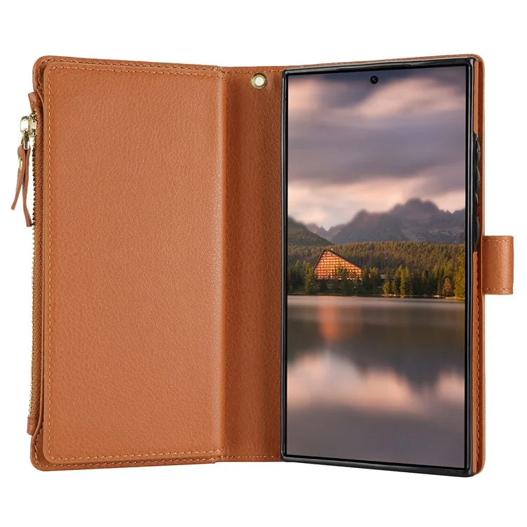 XL-001 For Samsung Galaxy S24 Ultra Case Zipper Pocket Wristband Stand Leather Phone Cover
