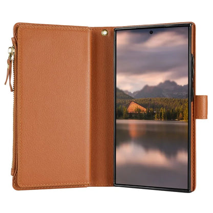 XL-001 For Samsung Galaxy S24 Ultra Case Zipper Pocket Wristband Stand Leather Phone Cover