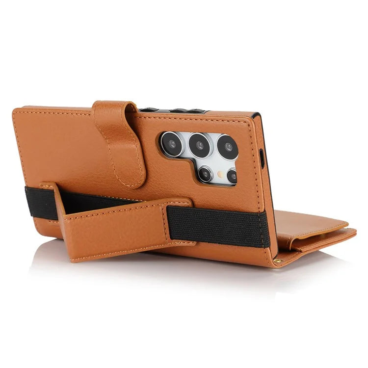 XL-001 For Samsung Galaxy S24 Ultra Case Zipper Pocket Wristband Stand Leather Phone Cover
