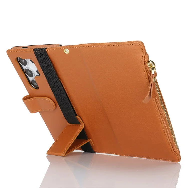 XL-001 For Samsung Galaxy S24 Ultra Case Zipper Pocket Wristband Stand Leather Phone Cover
