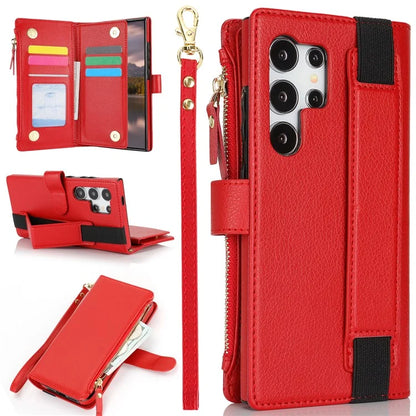 XL-001 For Samsung Galaxy S24 Ultra Case Zipper Pocket Wristband Stand Leather Phone Cover