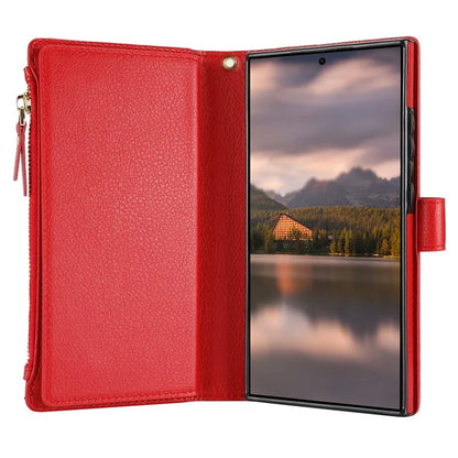 XL-001 For Samsung Galaxy S24 Ultra Case Zipper Pocket Wristband Stand Leather Phone Cover