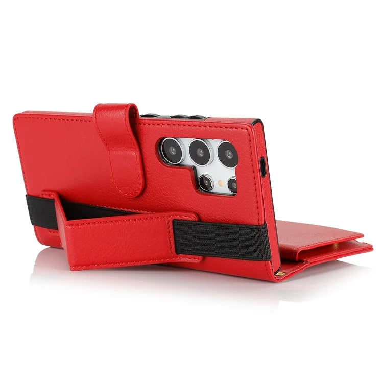 XL-001 For Samsung Galaxy S24 Ultra Case Zipper Pocket Wristband Stand Leather Phone Cover