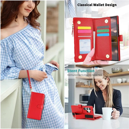 XL-001 For Samsung Galaxy S24 Ultra Case Zipper Pocket Wristband Stand Leather Phone Cover