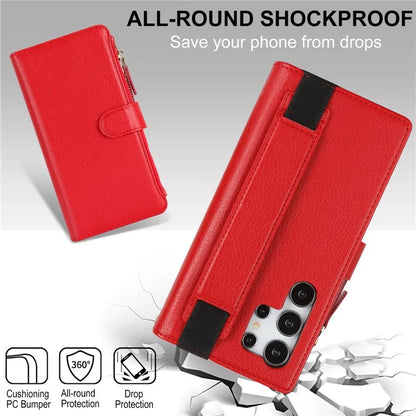XL-001 For Samsung Galaxy S24 Ultra Case Zipper Pocket Wristband Stand Leather Phone Cover