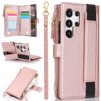 XL-001 For Samsung Galaxy S24 Ultra Case Zipper Pocket Wristband Stand Leather Phone Cover