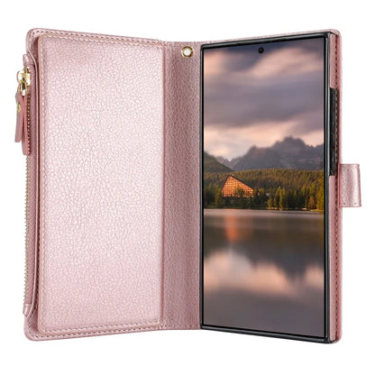 XL-001 For Samsung Galaxy S24 Ultra Case Zipper Pocket Wristband Stand Leather Phone Cover