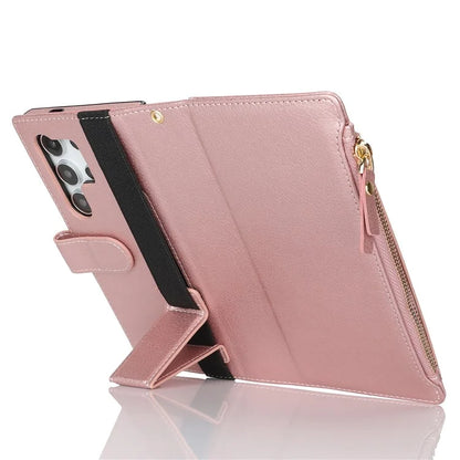 XL-001 For Samsung Galaxy S24 Ultra Case Zipper Pocket Wristband Stand Leather Phone Cover