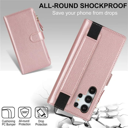 XL-001 For Samsung Galaxy S24 Ultra Case Zipper Pocket Wristband Stand Leather Phone Cover