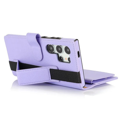XL-001 For Samsung Galaxy S24 Ultra Case Zipper Pocket Wristband Stand Leather Phone Cover