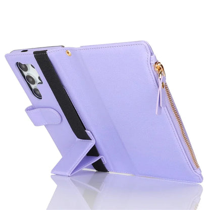 XL-001 For Samsung Galaxy S24 Ultra Case Zipper Pocket Wristband Stand Leather Phone Cover