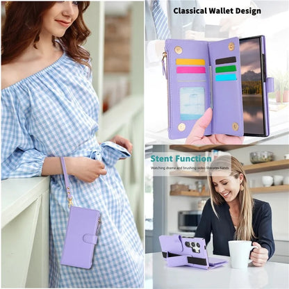 XL-001 For Samsung Galaxy S24 Ultra Case Zipper Pocket Wristband Stand Leather Phone Cover