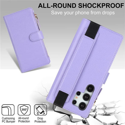 XL-001 For Samsung Galaxy S24 Ultra Case Zipper Pocket Wristband Stand Leather Phone Cover
