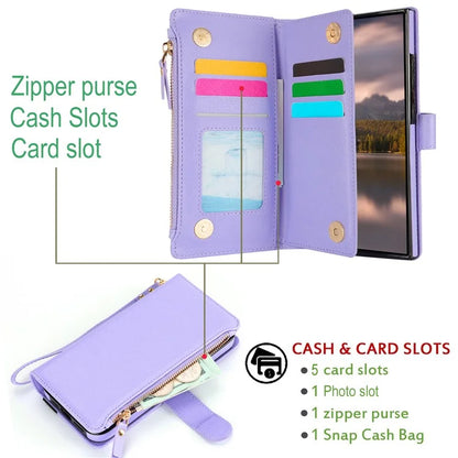 XL-001 For Samsung Galaxy S24 Ultra Case Zipper Pocket Wristband Stand Leather Phone Cover