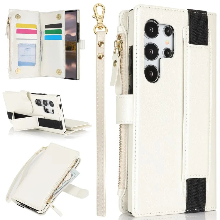 XL-001 For Samsung Galaxy S24 Ultra Case Zipper Pocket Wristband Stand Leather Phone Cover