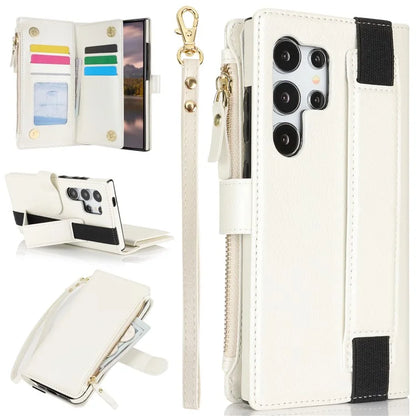 XL-001 For Samsung Galaxy S24 Ultra Case Zipper Pocket Wristband Stand Leather Phone Cover