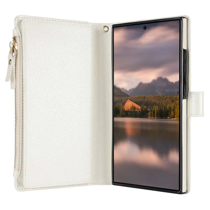 XL-001 For Samsung Galaxy S24 Ultra Case Zipper Pocket Wristband Stand Leather Phone Cover