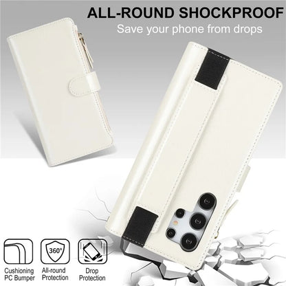 XL-001 For Samsung Galaxy S24 Ultra Case Zipper Pocket Wristband Stand Leather Phone Cover