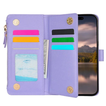 XL-001 For iPhone 16 Pro Max Case Zipper Pocket Wristband Stand Leather Phone Cover