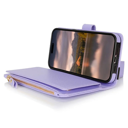 XL-001 For iPhone 16 Pro Max Case Zipper Pocket Wristband Stand Leather Phone Cover