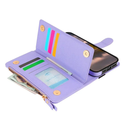 XL-001 For iPhone 16 Pro Max Case Zipper Pocket Wristband Stand Leather Phone Cover