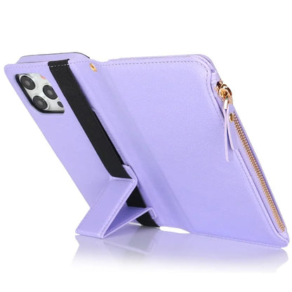 XL-001 For iPhone 16 Pro Max Case Zipper Pocket Wristband Stand Leather Phone Cover