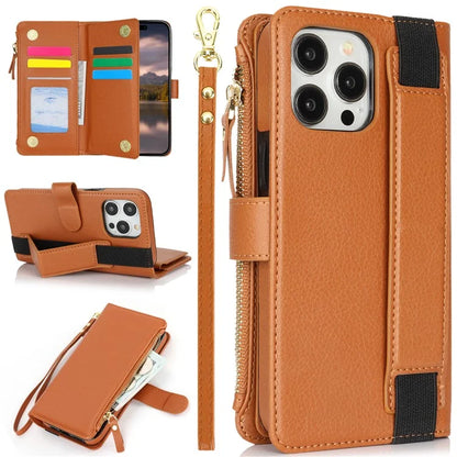 XL-001 For iPhone 16 Pro Max Case Zipper Pocket Wristband Stand Leather Phone Cover