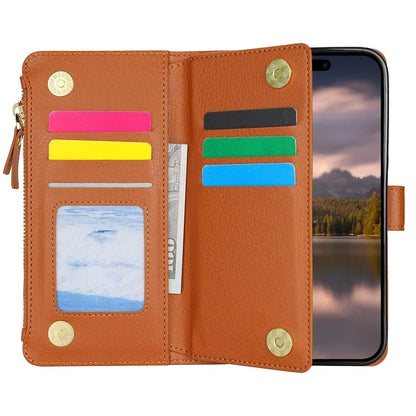 XL-001 For iPhone 16 Pro Max Case Zipper Pocket Wristband Stand Leather Phone Cover