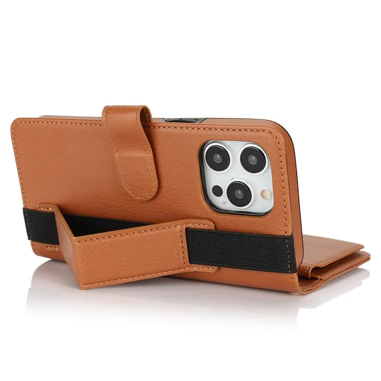 XL-001 For iPhone 16 Pro Max Case Zipper Pocket Wristband Stand Leather Phone Cover