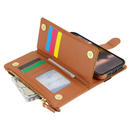 XL-001 For iPhone 16 Pro Max Case Zipper Pocket Wristband Stand Leather Phone Cover