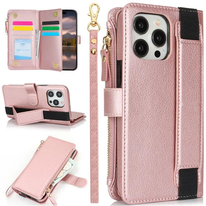 XL-001 For iPhone 16 Pro Max Case Zipper Pocket Wristband Stand Leather Phone Cover