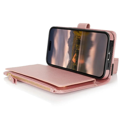 XL-001 For iPhone 16 Pro Max Case Zipper Pocket Wristband Stand Leather Phone Cover