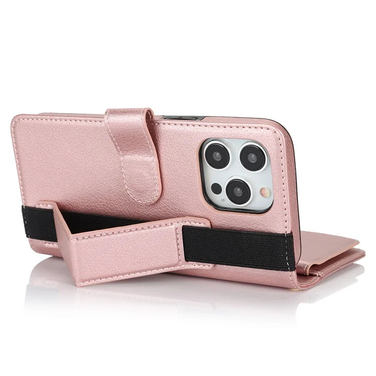 XL-001 For iPhone 16 Pro Max Case Zipper Pocket Wristband Stand Leather Phone Cover
