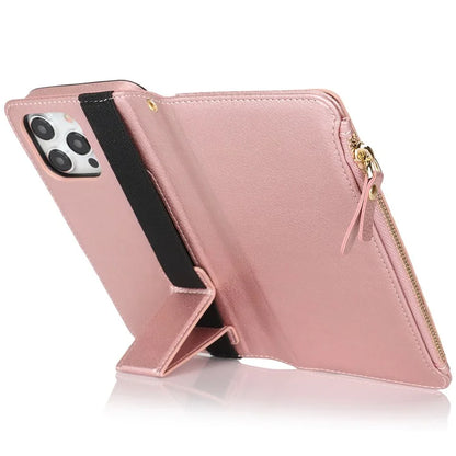 XL-001 For iPhone 16 Pro Max Case Zipper Pocket Wristband Stand Leather Phone Cover