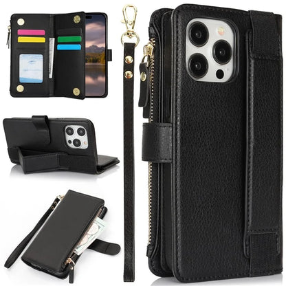 XL-001 For iPhone 16 Pro Max Case Zipper Pocket Wristband Stand Leather Phone Cover