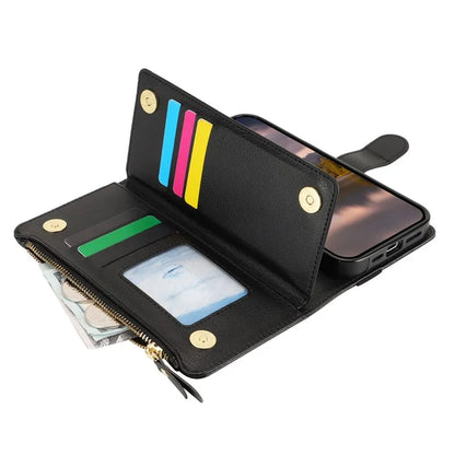 XL-001 For iPhone 16 Pro Max Case Zipper Pocket Wristband Stand Leather Phone Cover